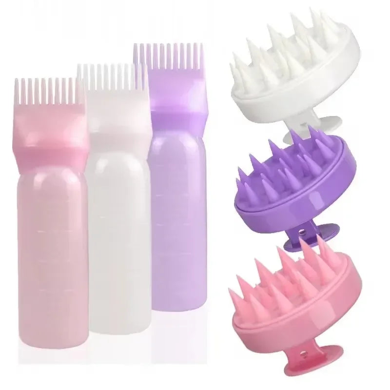 Hair Care Combo (Silicone Shampoo Brush + Oil Applicator Bottle)