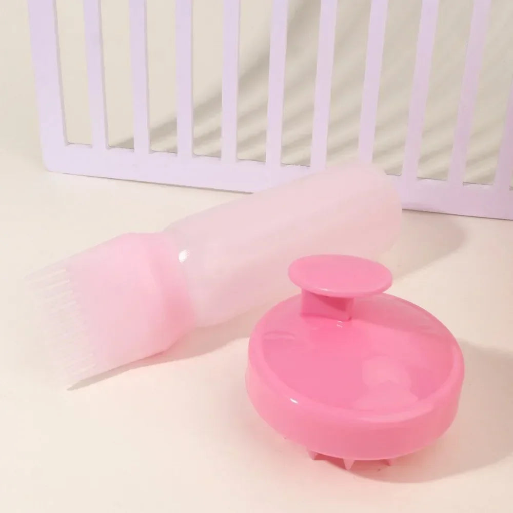 Hair Care Combo (Silicone Shampoo Brush + Oil Applicator Bottle)