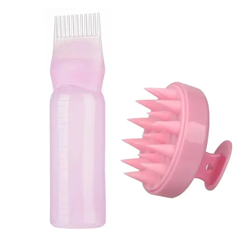 COMBO Para Cuidado Capilar (Silicone Shampoo Brush + Oil Applicator Bottle)