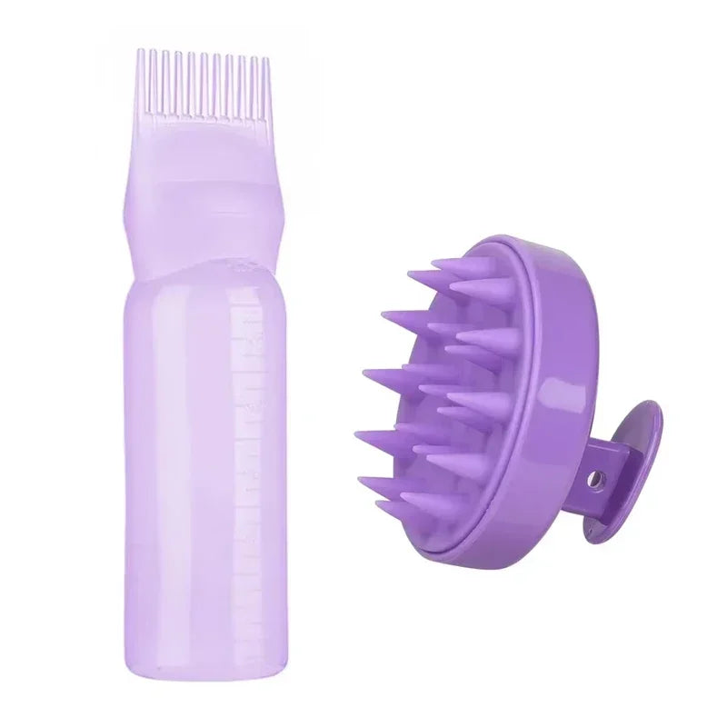 Hair Care Combo (Silicone Shampoo Brush + Oil Applicator Bottle)