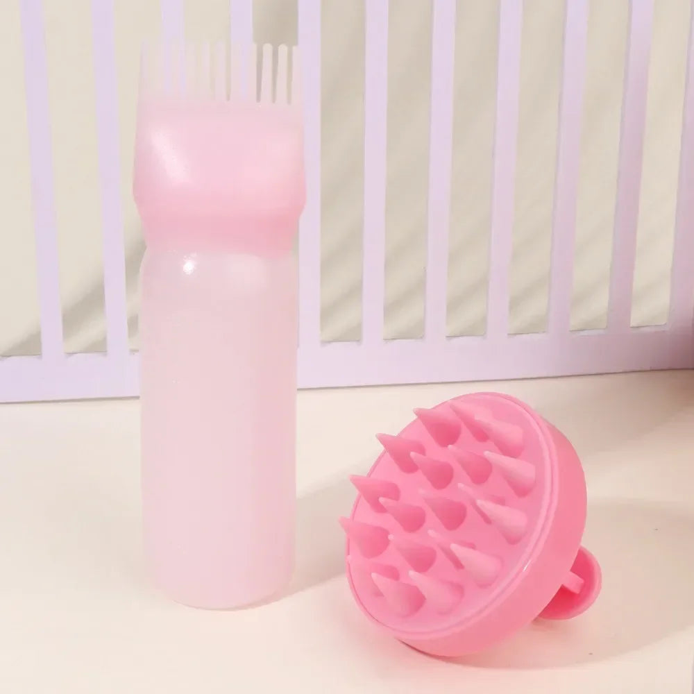 COMBO Para Cuidado Capilar (Silicone Shampoo Brush + Oil Applicator Bottle)